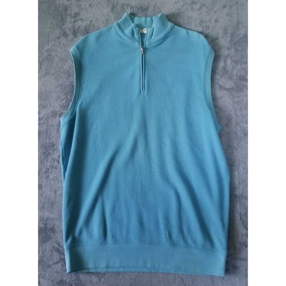 Peter Millar Vest Mens Blue Size L 1/4 Zip Sport Golf Cotton Stretch Mock Neck